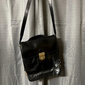 RARE Vintage Ottino Firenze Black Leather Shoulder Bag Lock & Key Made in Italy
